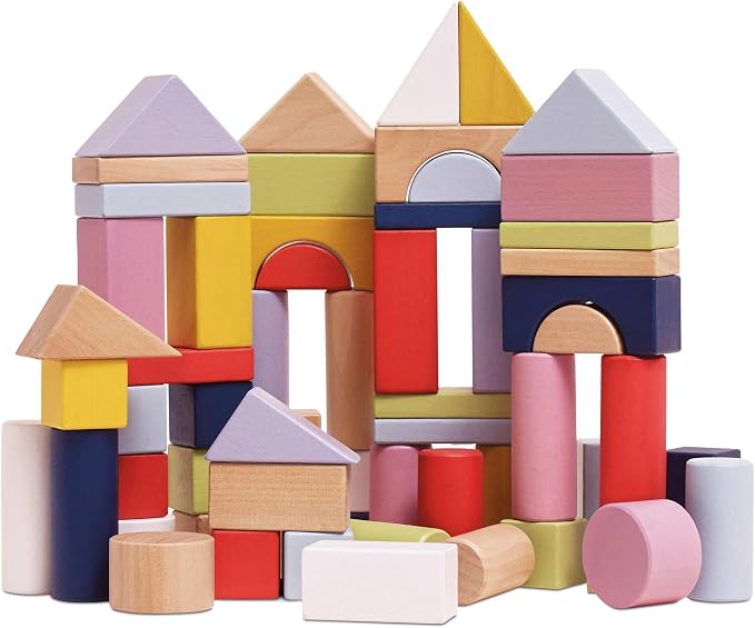 Le Toy Van - Educational Wooden Building Blocks 60 Piece Set Toy | Montessori Style Shape & Colour Development Toy - Suitable for 12 Months + (PL135)