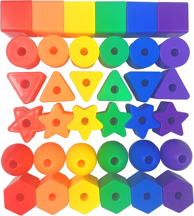KUTOI Toddler Toys - Big Lacing Beads Set for Fine Motor Skills & Hand-Eye Coordination - 36 Beads & 6 Strings - Color Sorting & Counting Educational Learning Toy Montessori Toys