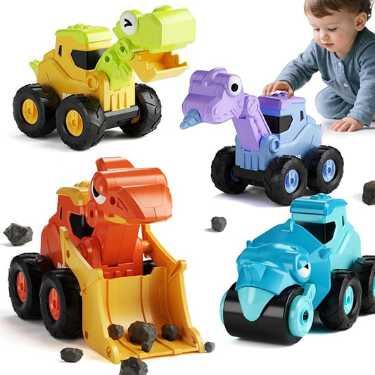 Dinosaur Construction Truck Toys for Toddler Boy Kid | Press and Go Dino Toy Truck,Sandbox Beach Toys,Chrstmas Birthday Gifts for 2 3 4 5 Year Old Boys Girls