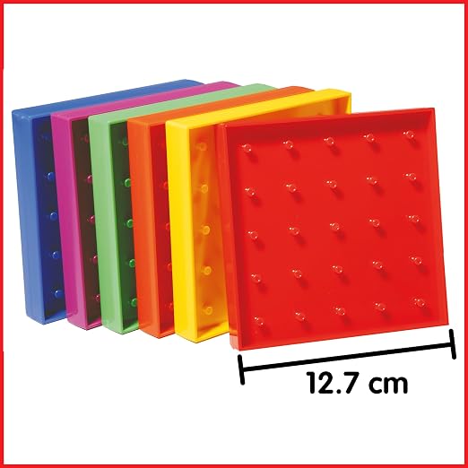 edxeducation Double-Sided Geoboards, Set of 6 with Rubber Bands | 5 x 5 Grid/12 Pin Circular Array, Math Resources, Fine Motor Skills for Kids