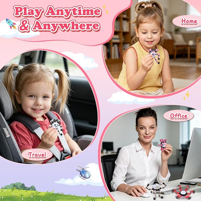 3 PCS Travel Toys Transformable Fidget Spinners Toys for Kids and Adults Sensory Toy for Boys Teens Stress Relief Autism ADHD Cool Road Trip Travel Essential Birthdays Gifts for Party Favors