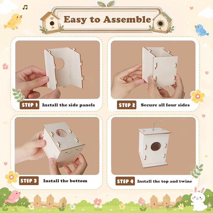BlockPro 24 Pack Bird House Kits for Kids with Paint & Brushes, DIY Wooden Birdhouse Painting Set, Spring Summer Arts Projects, Educational Craft Gift for Birthday, Party, Parent-Child Activities