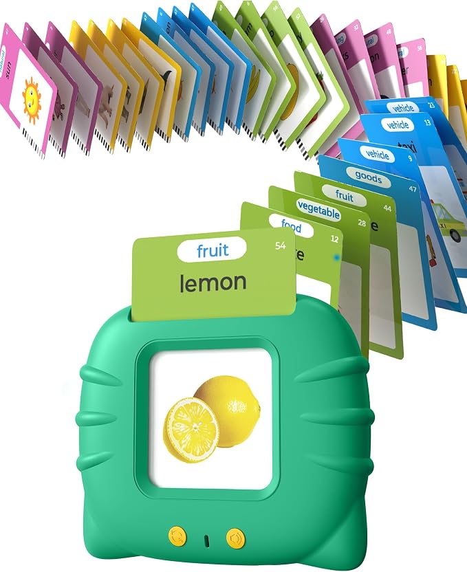 Airbition Talking Flash Cards for Toddlers 1 2 3 4 Year Olds, Green | Montessori Language Learning Toys with 224 Words, Pocket Speech Therapy Playthings, Children's Sensory Educational Toys
