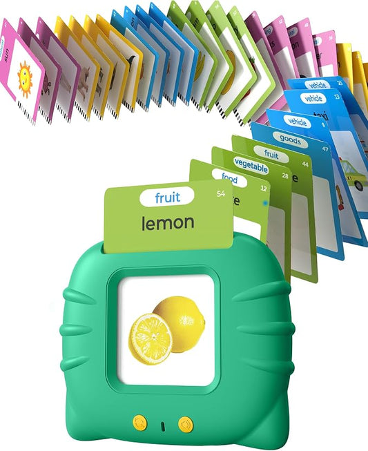 Airbition Talking Flash Cards for Toddlers 1 2 3 4 Year Olds, Green | Montessori Language Learning Toys with 224 Words, Pocket Speech Therapy Playthings, Children's Sensory Educational Toys