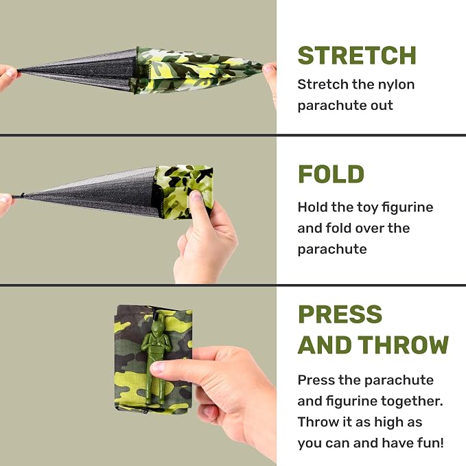 NUTTY TOYS Army Parachute Toys for Kids - Tangle Free Outdoor Flying Parachute Men, Best Small Outside Toys for 4 5 6 7 8 9 10 11 12 Year Old, Top Christmas Stocking Stuffers Idea 2026 Unique Boy Gift