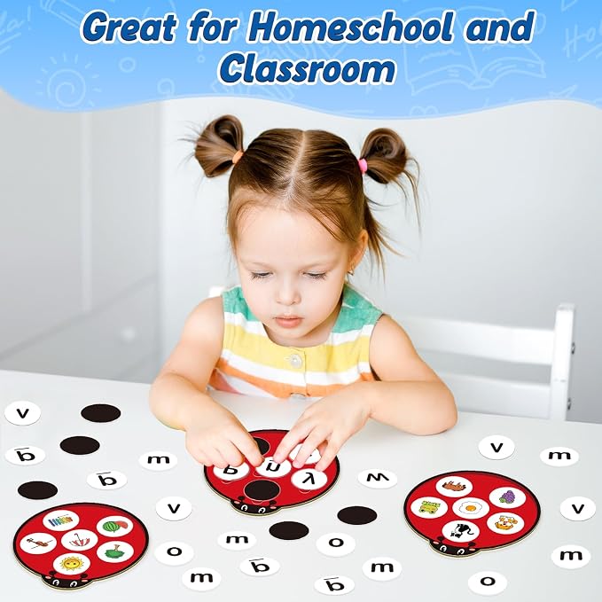Kasfalci Alphabet Games for Kids Toddlers,Animal Cards,Alphabet Learning Toys,ABC Flash Cards,Speech Therapy,Letter Matching Board Games for Kids 3-6,Ladybug Toys,Preschool Classroom Must Haves