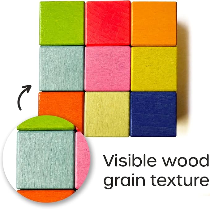 Quiggly Montessori Wooden Rainbow Building Blocks - 68 Pc STEM Toy Set | Storage box with carry handles, ages 12-48 months