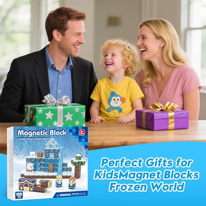 100pcs Magnetic Blocks, Magnetic Blocks for Kids Ages 4-8 | Magnetic Cubes Sets for Ice Castle Build, Stacking Magnets for Kids, Birthday Gifts for Boys and Girls Age 3+ Years Old