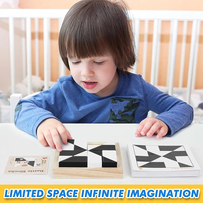 QZMTOY Wooden Blocks Puzzle Table Games for Kids Ages 3+, Brain Teaser Puzzle Game with 80 Challenges, STEM Montessori Toys for Boys Girls, Travel Toys, Stocking Stuffers
