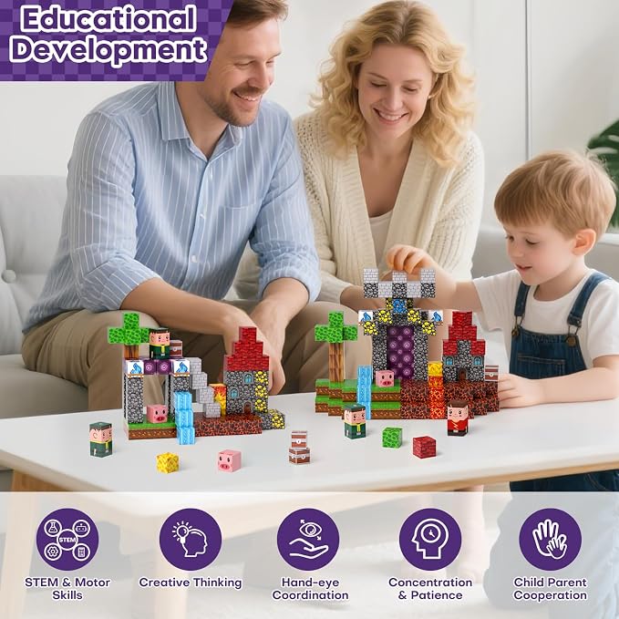 Magnetic Building Blocks, Stacking Magnets,STEM Sensory Toys,Kids Gifts | STEM Learning Blocks,Best Gift for Kids,Safe and Strong Magnetic,Magnet Tiles with Lava Portal World Blocks Toy