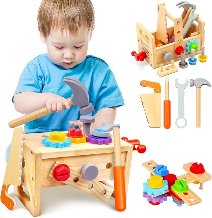 Mgtfbg Kids Tool Set - 29Pcs Wooden Toddler Tool Set with Tool Box | Montessori STEM Educational Construction Preschool Learning Activities Toy for 2 3 4 5 6 Year Old Boys Girls Birthday Gift