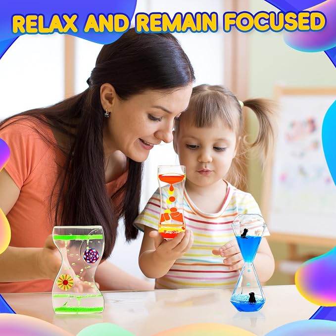 TKTM Liquid Motion Bubbler 3 Pack, Quiet Visual Calming Timer Toy | Sensory Fidget for Kids & Adults, No Batteries Required, Relaxing Desk Gadget for Classroom Therapy Office