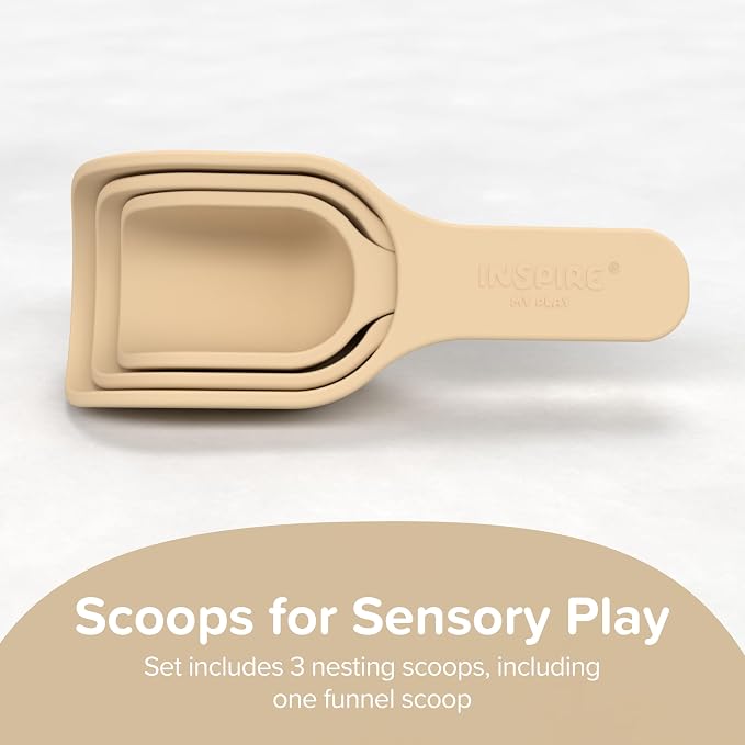 3 x Natural Scoops for Messy Play | Kids Silicone Sensory Scoops | Kids Scoops Sensory Play | Messy Play Mud Kitchen Accessories | Suitable for 10 Months Plus | Tuff Tray Accessories