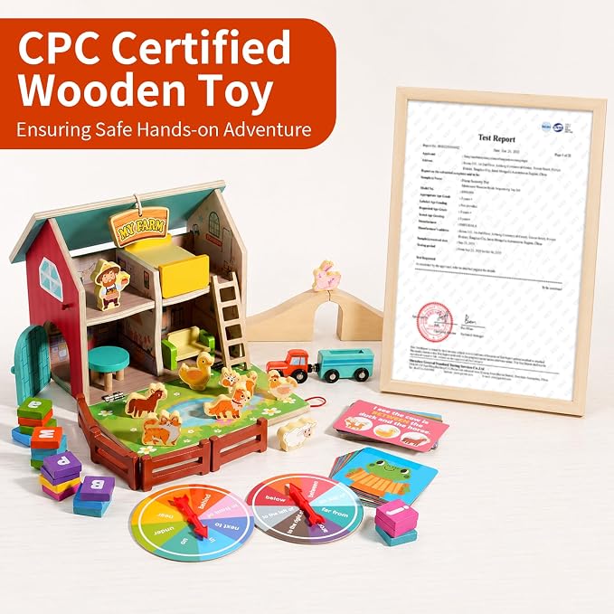 INIFEIDALA Montessori Farm Dollhouse for Toddlers 3-5 | Wooden Farm Animals Playset, Storytelling, Pretend Play, Language Development