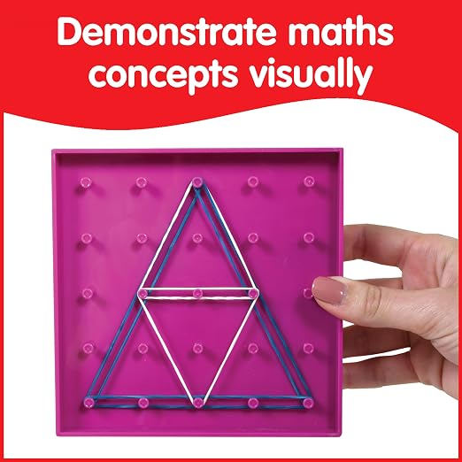 edxeducation Double-Sided Geoboards, Set of 6 with Rubber Bands | 5 x 5 Grid/12 Pin Circular Array, Math Resources, Fine Motor Skills for Kids