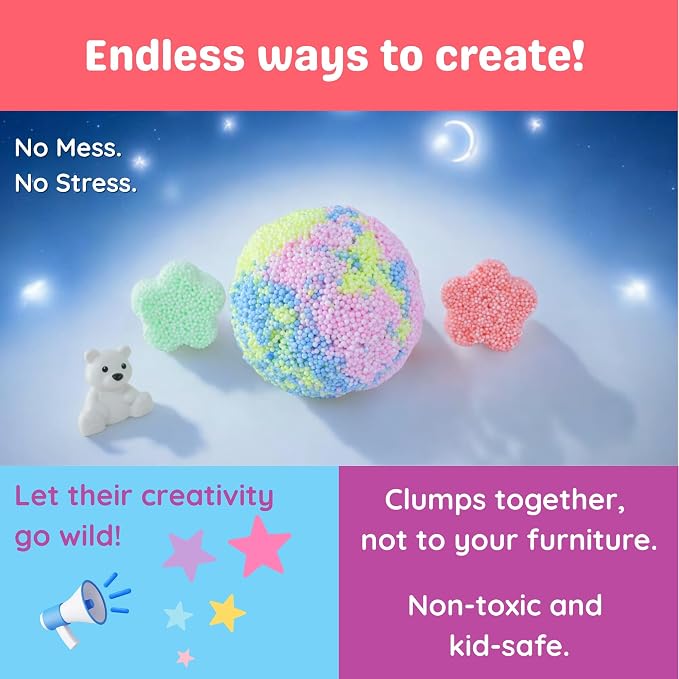 Silly Foam, Creative Modeling Foam Beads, 1-Pack of 6 Neon Pastel Colors, Perfect for Preschool and Kids, Arts & Crafts, Sensory Play, STEM, Travel Toy, Easter Basket Stuffers, Non-Toxic (Age 3+)