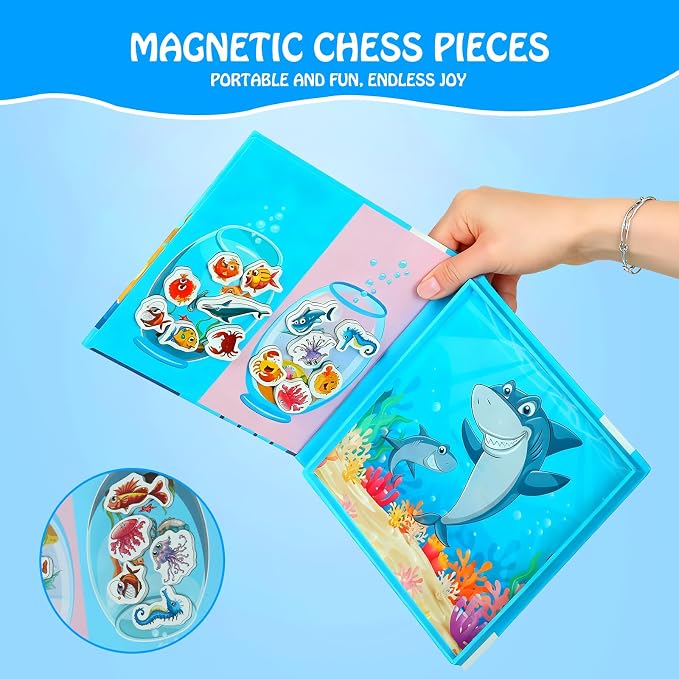 Magnetic Fishing Game for Toddlers Ages 3-8 – Montessori Wooden Educational Toy with 28 Fish – Preschool Learning Toy for Fine Motor Skills, Travel, Airplane & Road Trips