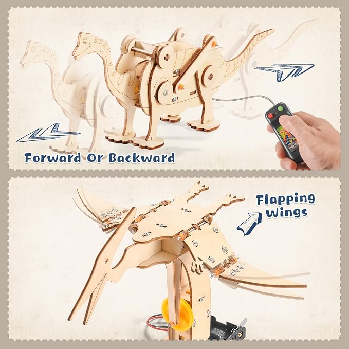 Dinosaur STEM Kits for Kids, 4 in 1 Wood Building Toys for Boys Crafts 8-12 | Build It Yourself Science Woodworking Kit, DIY 3D Wooden Puzzles Model for Kids, Birthday Gift for 8 9 10 11 12 13 Year Old