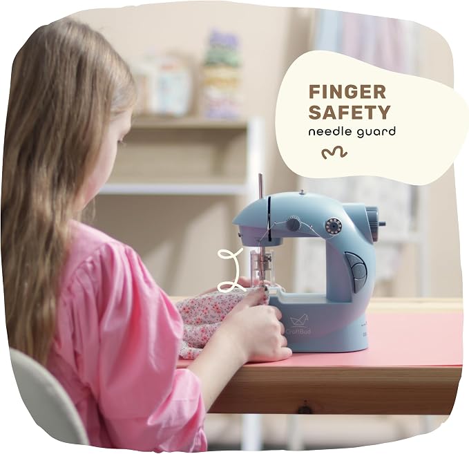 CraftBud Mini Sewing Machine for Beginners, Adults and Kids Sewing Machine | 48-Piece Sewing Kit Accessories, Portable, Dual Speed, Extension Table, Foot Pedal, Built-in Light, Guide Book & More, Blue