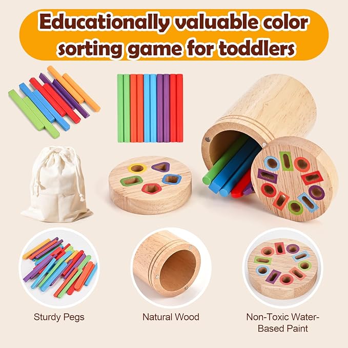 Color Sorting Toys for Toddler, Montessori Toys for 1-3 Year Old | Wooden Learning Color Sorting Toys, Educational Fine Motor Matching Game, Gifts for for Baby Boys Girls