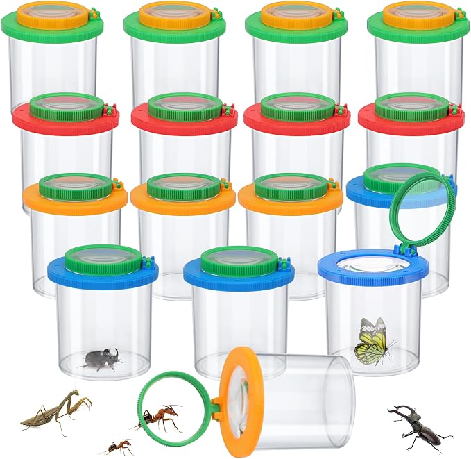 Coopay 16 Pieces Magnifying Insect Box - Bug Viewer, Critter Insect Cage, Container, Bug Catcher Cage, Jar Collecting Kit for Children, Kids Science Nature Exploration Tools