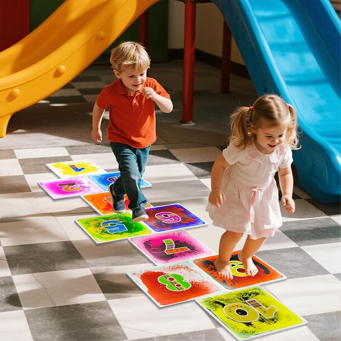 Sensory Floor Tiles for Preschool: 12" Liquid Number Mats, 10 Pack | Interactive Learning Tiles for Counting, Number Recognition, Visual Tracking, Stepping Games, and Classroom Activities