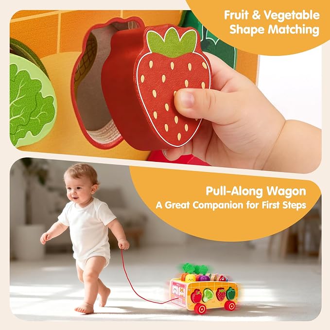 hahaland Montessori Toys 18 Month Old Girl Gifts, Wooden Toddler Toys 2-3 | Feeding Toy, Shape Sorter, Color Sorting, Magnetic Fishing, Pull Along, Fine Motor Skills Birthday Gifts