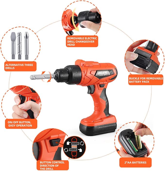 Kids Tool Set 48pcs, Christmas Birthday Gifts for Boys Girls Ages 3 , 4, 5, 6, 7,Toddler Tool Set with Portable Tool Box & Electronic Toy Drill, Construction Toys Tools for Toddlers