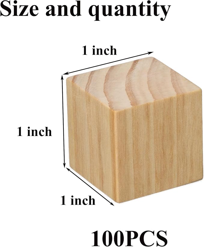 Ninekong 100 Pack Small Wood Cubes 1 Inch - Bulk Unfinished Wooden Squares for Mosaics, Architectural Modeling, Puzzle Making & Rustic Home Decor Projects | Bulk, For Mosaics, Architectural Modeling, Puzzle Making & Rustic Home Decor Projects