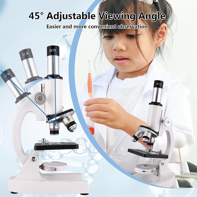 Microscope for Adults & Kids, 40X-2500X High-Power Compound Microscope for Students, School Lab & Home Schooling,Equiped with Slides Set & Phone Holder (Light White)