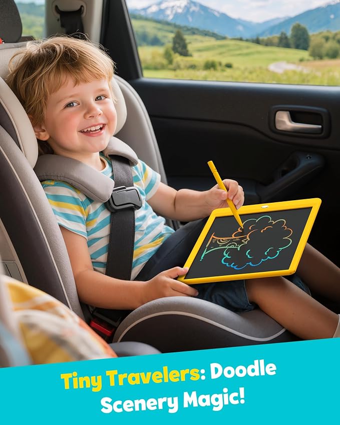 LCD Writing Tablet for Kids, 10-inch Coloring Drawing Pad, Mess Free Doodle Board, Airplane Travel Toys for Boys and Toddlers, Road Trip Essentials, Gifts for 3 4 5 6 7 8 Year Old Girls(Yellow)