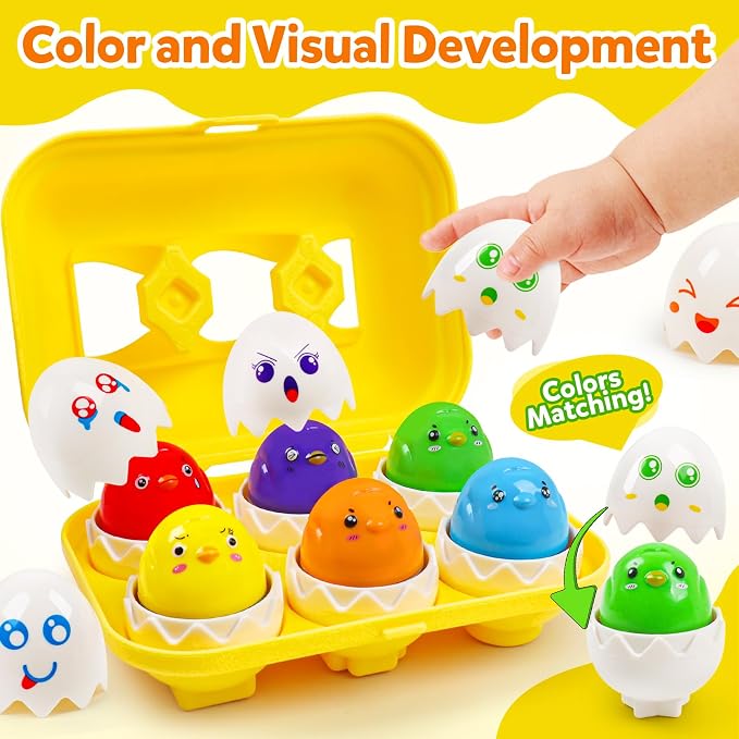 Egg Toys for Toddlers 1-3,Montessori Geometric Eggs Early Preschool Educational Learning Fine Motor Skills Color Sorting Satcking Travel Bingo Puzzle Matching Games for Kids Boys Girls
