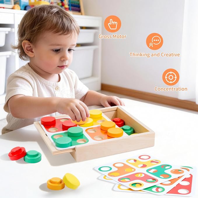 WOODMAM 9 in 1 Wooden Montessori Educational Toy Set for Kids 19-24 Months | 60Pcs Montessori Toys for 1+ Year Old, Lock Box, Color Sorting Board, Lacing Beads, Animal Figures, 19-24 Months Gifts