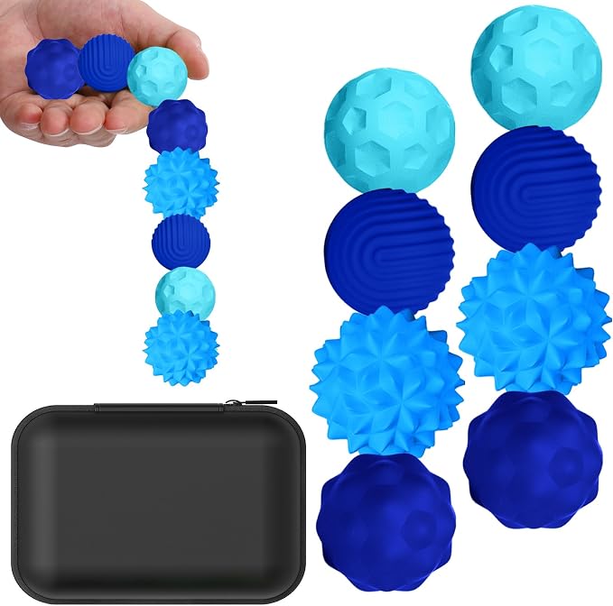 BUSOHA Silicone Magnetic Fidget Balls - 8 Pack Fidget Toys for Adult | Four Unique Textures Sensory Support,Quiet and Silent Stress Relief,Lightweight,Office,Travel,Anxiety,ADHD,Blue
