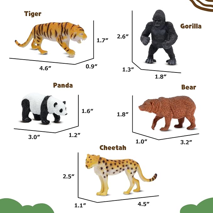 Safari Animal Figurines Set for Kids, 10 Piece Realistic Wild Zoo Animals Collection with Elephant, Lion, Tiger, Giraffe, Educational Toys for Toddlers Boys Girls