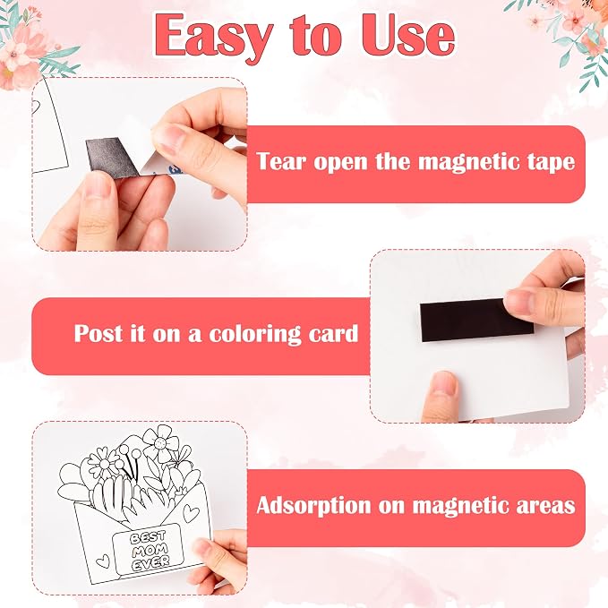 Mother's Day Coloring Arts Crafts Kits - 30Pcs Color Your Own Happy Mother's Day Magnets for Kids DIY Flower Heart Coloring Magnets for Holiday Party Fridge Refrigerator School Activities Decorations