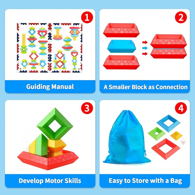 Hieoby Montessori Toys for Toddlers Boys Girls Preschool Learning Activities 30Pcs Building Blocks Stacking Educational Toys STEM Toddler Manipulatives Birthday Gifts Toddler Toys for 3 4 Year Old