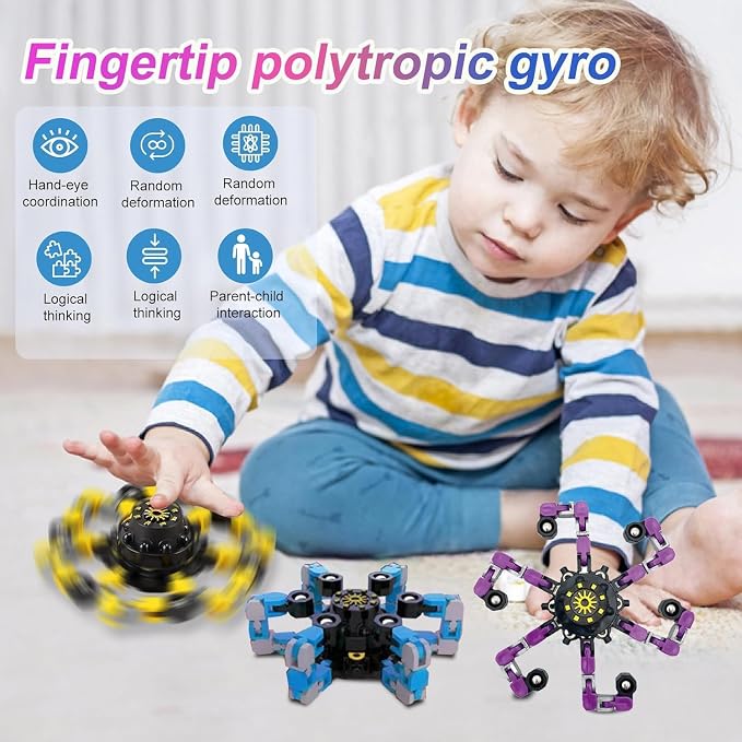 6Pcs Fingertip Gyro Toy Fidget Mechanical DIY Transformable Fidget Spinners Fidget Toys Robot Creative Chain Gyro Toy for Goodie Bag Stuffers Party Favors Gift Prizes Novely Anxiety Toys