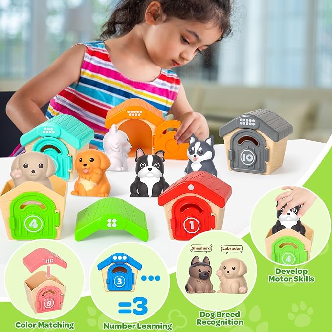 Letapapa Toddler Toys for 1-3 Year Old, Montessori Toys Themed Dog for Baby | Educational Counting, Matching & Sorting Toys Activities, Christmas Birthday Gifts for Baby Boy Girl 12-18M Fine Motor Skills