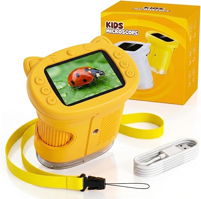 Kids Microscope, 4K 1000X Zoom, 2.4" Screen, STEM Toy for Ages 4-8 | Digital Microscope with Photo & Video Recording, 8 LED, USB Rechargeable, No Slides Needed, Birthday Gift for Boys Girls 4-12