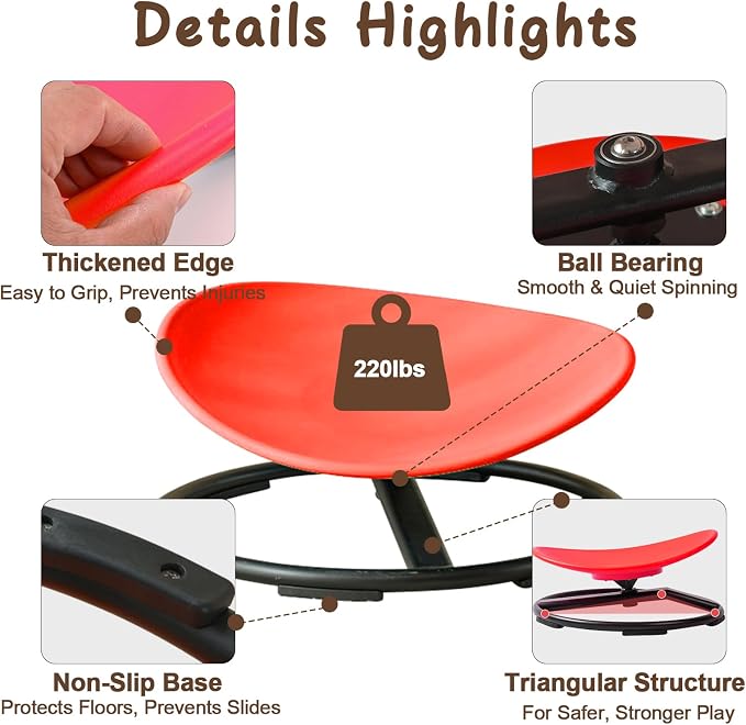 Spinning Chair For Kids With Autism And ADHD, Sensory Sit And Spin Age 3+ | ADHD Chair Helps Release Energy, Improve Motor Skills And Focus Through Fun Movement At Home, School Or Sensory Spaces