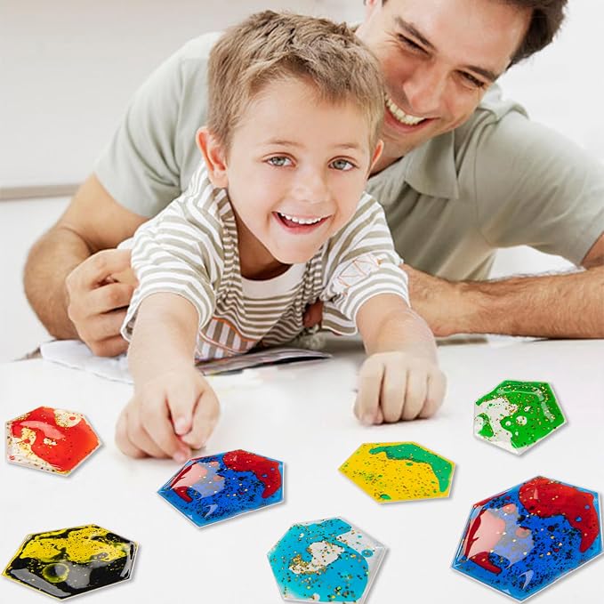 Art3d Hexagon Sensory Fidget Multicolor Liquid Motion Tiles, 6-Pack | Lightweight, Boost Focus, Relieve Anxiety, Eco-Friendly, Varied Colors & Shapes, Suitable for Kids, Teens