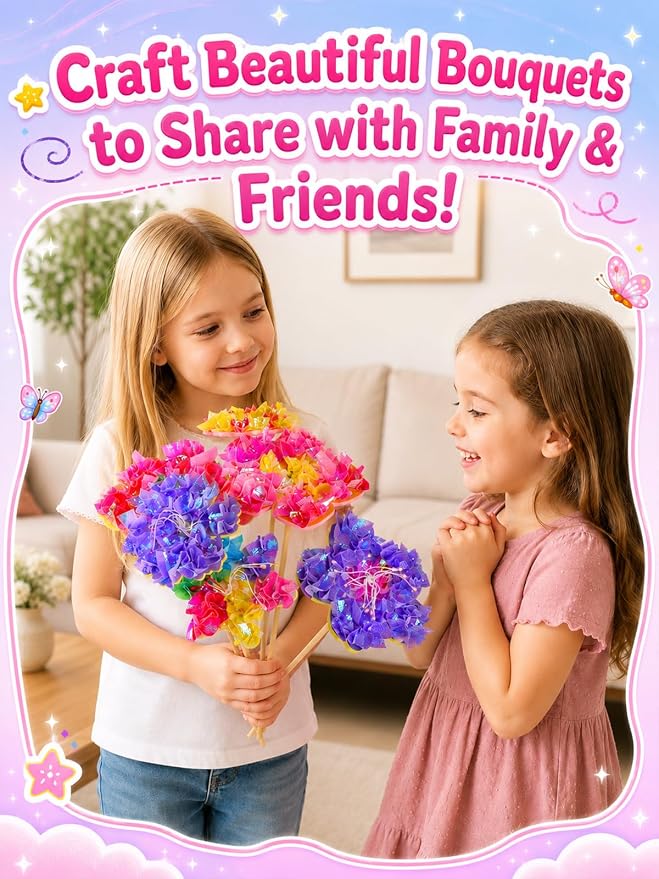 Kivonio Poke Art Kit for Kids - Flower Bouquet, DIY Wood Craft Kit, Mess Free Creative Play for Girls and Boys Ages 4, 5, 6, 7, 8, 9, Fine Motor Skills, Screen-Free Fun