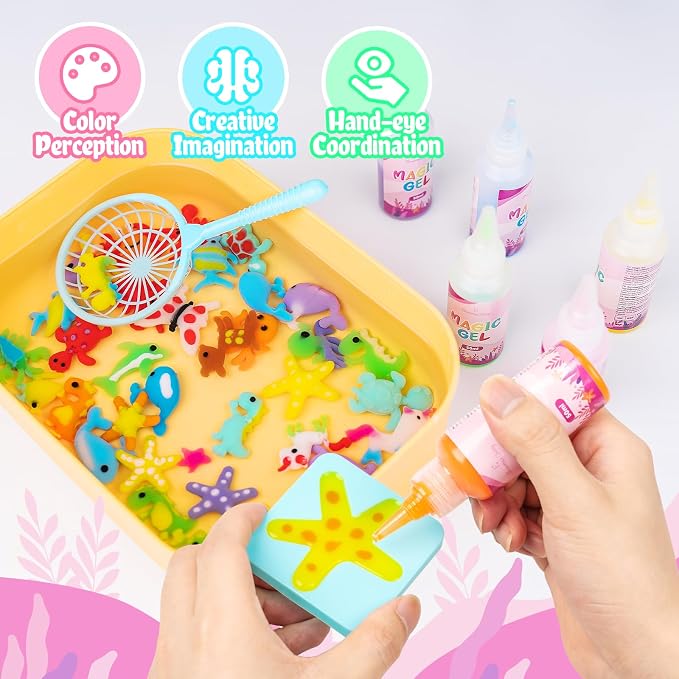 Magic Elf Toy, Aqua Fairy Water Gel Kit for Kids, Summer Party Favors Gifts | 12 Gels & 12 Molds - Water Pets Sensory Craft Kit - DIY Squishy Maker Set - Gifts for Boys & Girls Birthday Family School