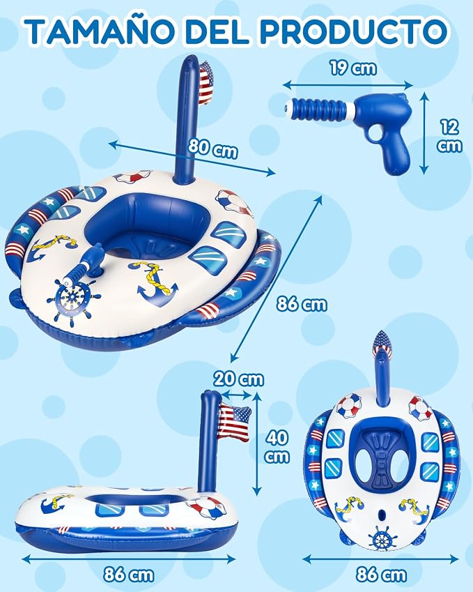 2PCS Inflatable Pool Floats Kids, Pirate Ship Pool Float with Water Gun, Pool Toys for Kids Ages 4-8, Pool Float Safety Seat Swimming Pool Games for Boys Girls
