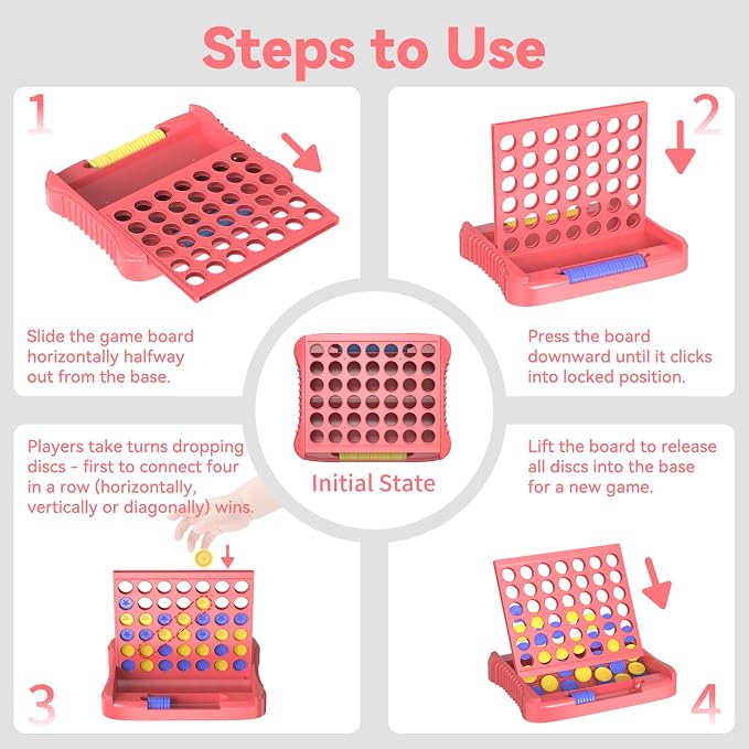 Pup Go 4 in a Row Game, Connect & Win Four in a Row Board Game, Portable 2-Player Strategy Games for Travel, Gift for Girl Age 3 4 5 6 7 8-12, Family Games Foldable Design with 6 Spare Discs Pink | Portable 2-Player Strategy Game for Road Trip, Gift fo...