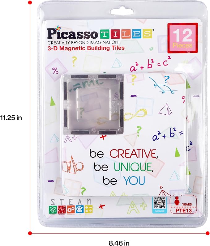 PicassoTiles Clear Transparent Magnetic Tile Expansion Set STEM Educational Construction Toy Kit for Kids Age 3 Plus Magnet Building Blocks Preschool Learning Creativity and Skill Development PTE13