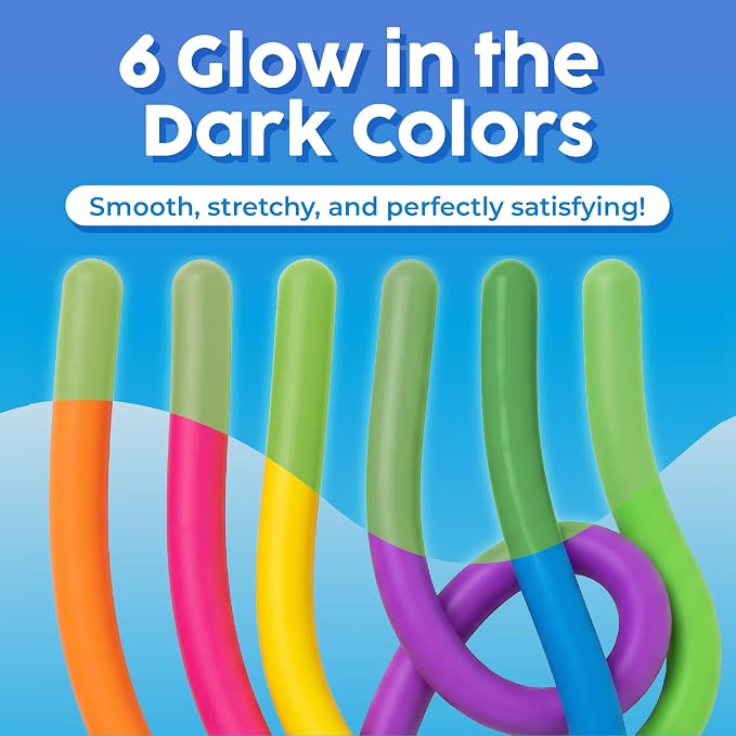 BUNMO Sensory Toys Stretchy Strings for Toddlers 3+ - Vibrant & Stretchy Fidget Toys for Kids - Hours of Fun for Kids - Non-Mouthable Toy 3+ - Glow 6 Pack