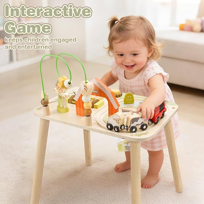 Vanplay Activity Table for 1 2 Year Old Boy Girl Birthday Gifts | 10 in 1 Farm-Themed, Upgraded Large Size, Learning Activities with Fishing/Shape Sorte/ Animal Train Track for Toddler 1-3