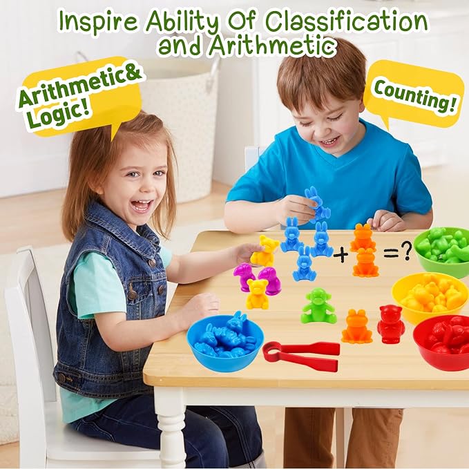 Counting Color Sorting Toys Animals Matching Games with Rainbow Bowls,Preschool Learning Educational Montessori Sensory Training Easter Basket Stuffers Gifts for 3 4 5 Year Old Kids